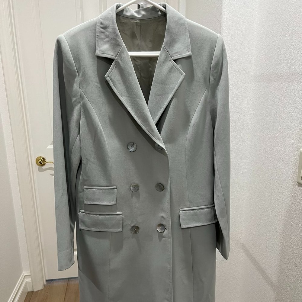 Custom made dress jacket in a dusty blue/gray